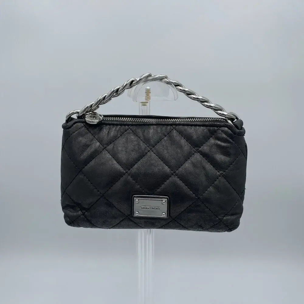 Michael Kors Mini-Quilted Purse Dark Metallic Gray Silver Hardware Chain